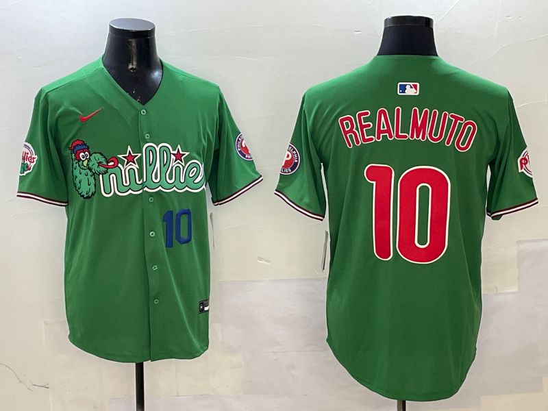 Men Philadelphia Phillies #10 Realmuto Green Three generations Joint Name Game 2025 Nike MLB Jersey style 3